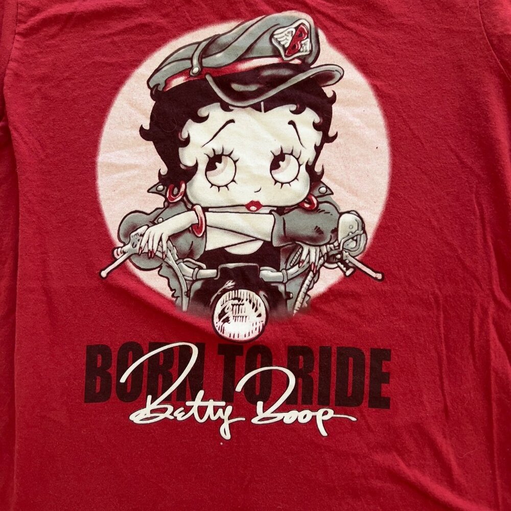 Betty Boop Born to Ride Y2K Red Cotton Fitted Graphic Tshirt M - Picture 5 of 8